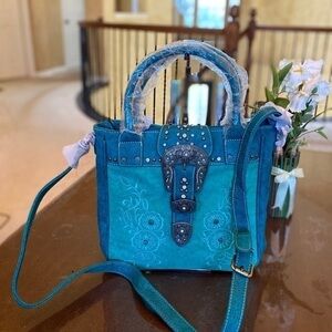 Montana west embroidery buckle crossbody satchel